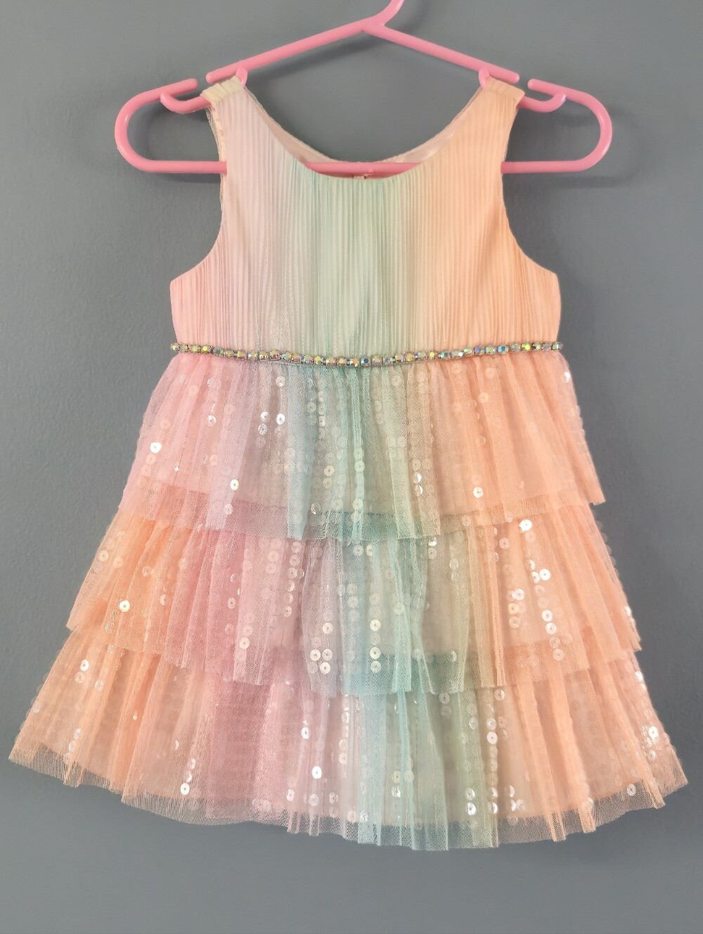 Couture Princess Pastel Rainbow Sequin Tiered Tulle Party Dress 24m
